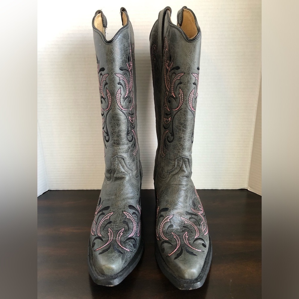 Circle G By Corral Women's Grey / Black / Pink Embroidery Boots Size 9 - Picture 2 of 9